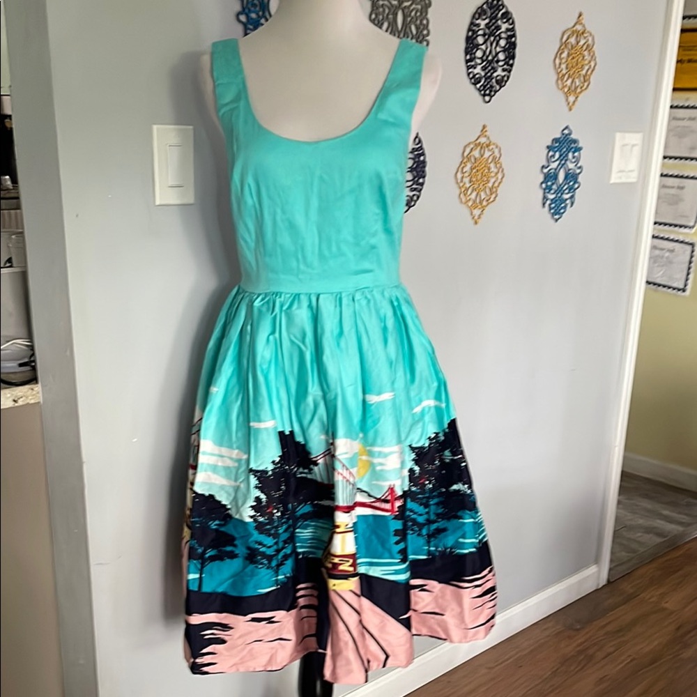 Collectif Green and Blue Pleated Sundress